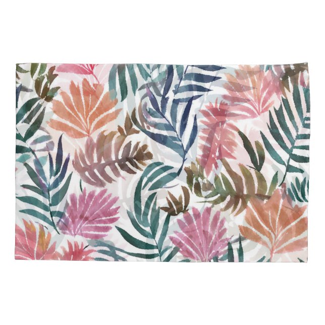 Botanical Leaves Watercolor | Floral Colorful Leaf Kissenbezug (Rückseite)