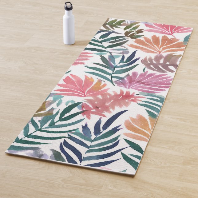 Botanical Leaves Watercolor | Floral Colorful Leaf Yogamatte (Beispiel)