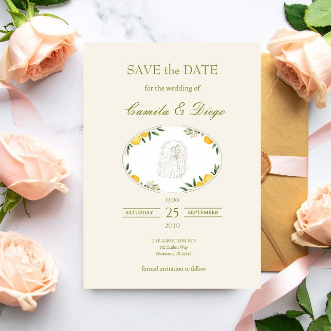 Botanical Lemon Olive Wedding Save the Date (Von Creator hochgeladen)