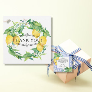 Botanical Lemon Wreath Blue White Farmhouse Tile Geschenkanhänger