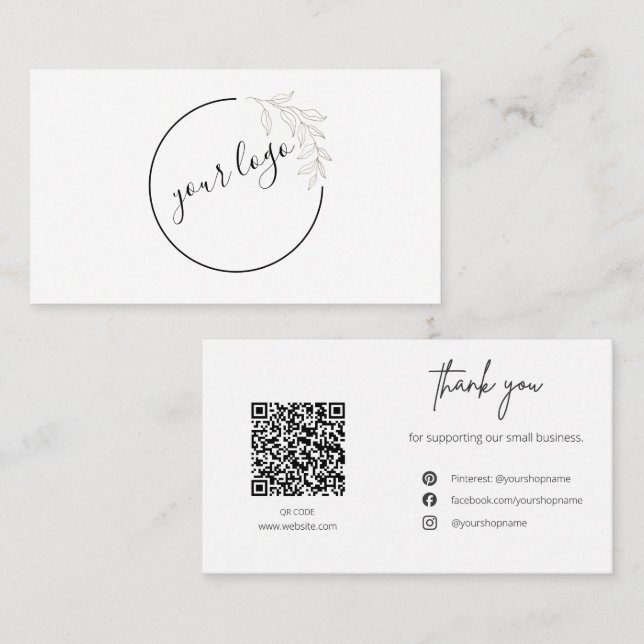 Botanical Logo QR Code Thank You Card Business Visitenkarte (Vorne/Hinten)