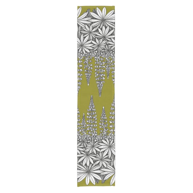 Botanical Lupine Mustard Yellow Table Runner Kurzer Tischläufer (Vorderseite)