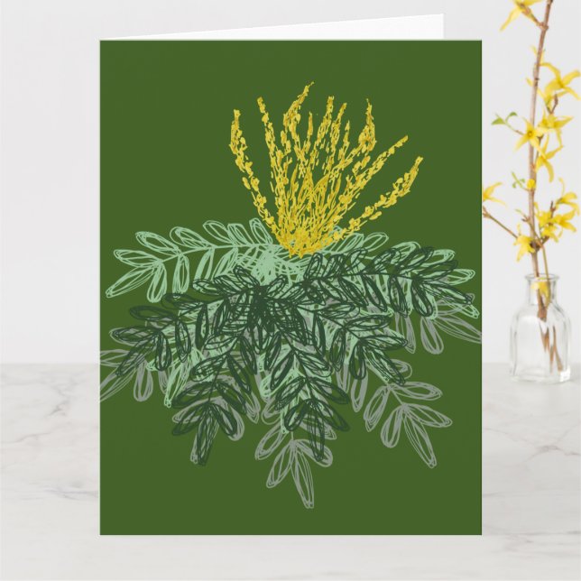 Botanical Mahonia Shrub Hand Drawn Green Karte (Gelbe Blume)