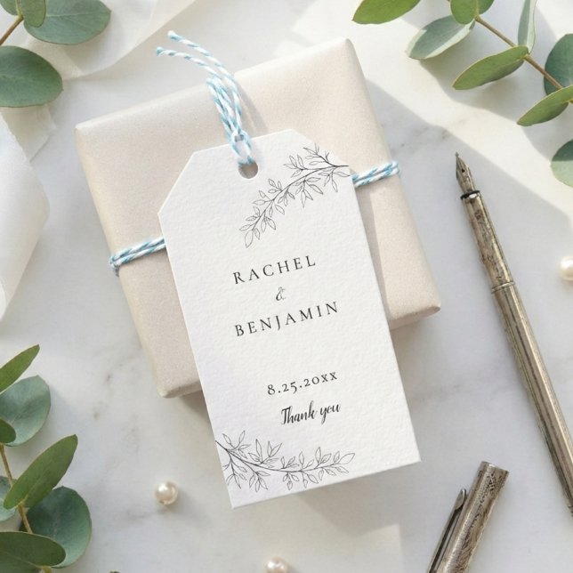 Botanical Minimalist Wedding Thank you Black White Geschenkanhänger (Von Creator hochgeladen)