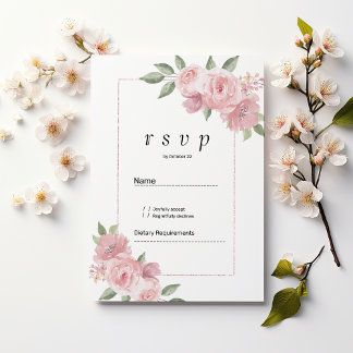 Botanical mint green pastel pink floral RSVP  Einladung