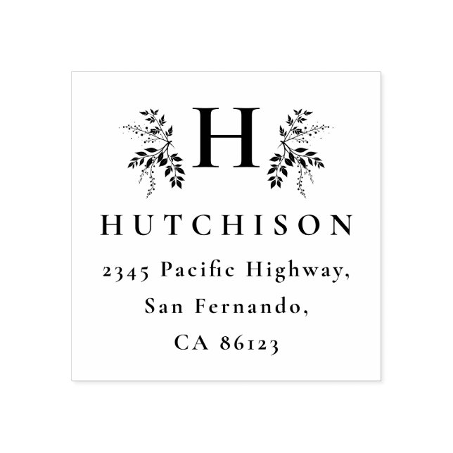 Botanical Monogram Surname Elegant Return Address Gummistempel (Prägung)