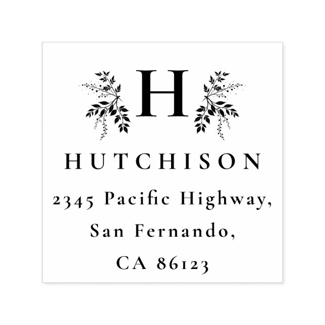 Botanical Monogram Surname Elegant Return Address Permastempel (Design)