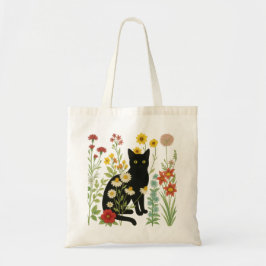 Botanical Nature – Black Cat in Wildflower Garden Tragetasche