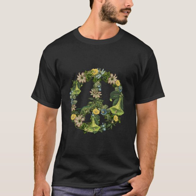 Botanical Nature Illustration Peace Sign T-Shirt (Vorderseite)