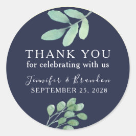 Botanical Navy Blue Wedding Vielen Dank für Ihre U Runder Aufkleber