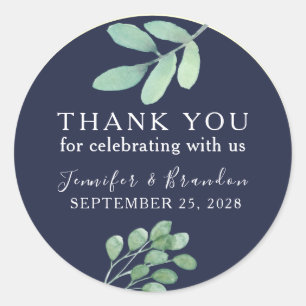 Botanical Navy Blue Wedding Vielen Dank für Ihre U Runder Aufkleber