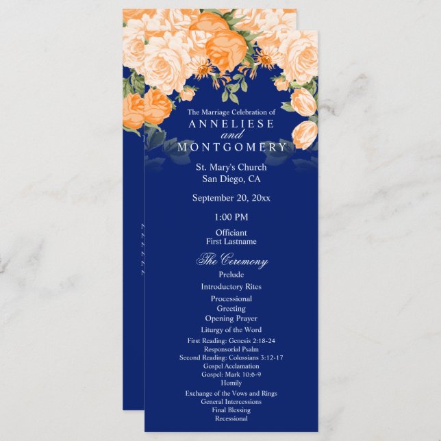 Botanical Orange and Navy Blue Floral - Program Programm (Vorne/Hinten)