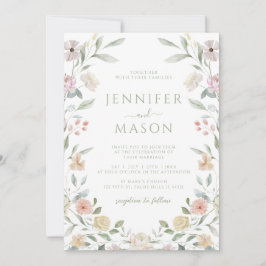 Botanical Pastel Flower Wreath Wedding Invitation Einladung