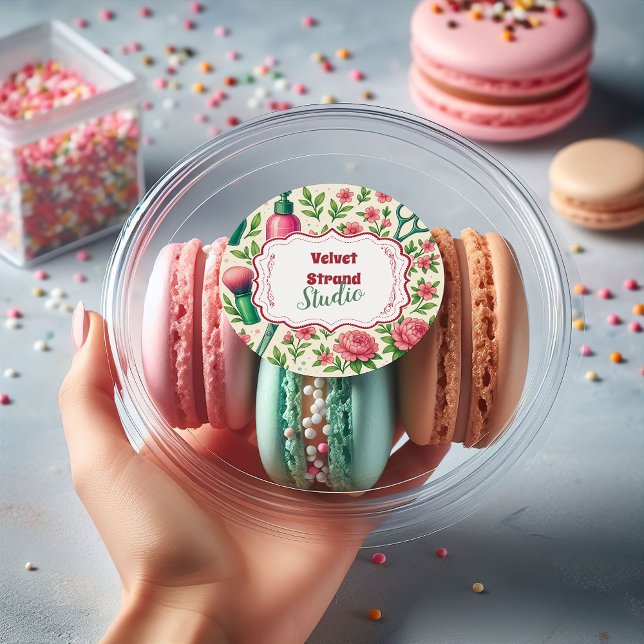 Botanical Pink Stylist Beauty Business Runder Aufkleber (Von Creator hochgeladen)