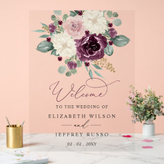 Botanical Plum Floral Wedding Welcome Sign Acrylschild