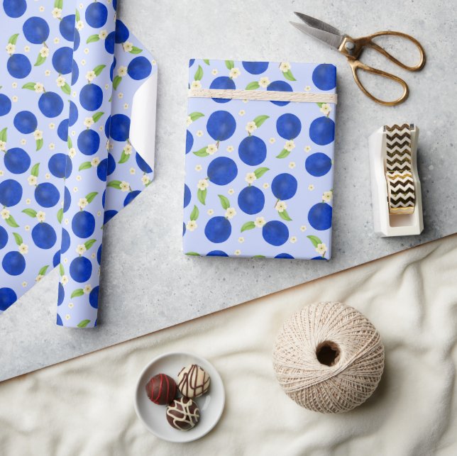 Botanical Plums Collection Blue Geschenkpapier (Kunsthandwerk)