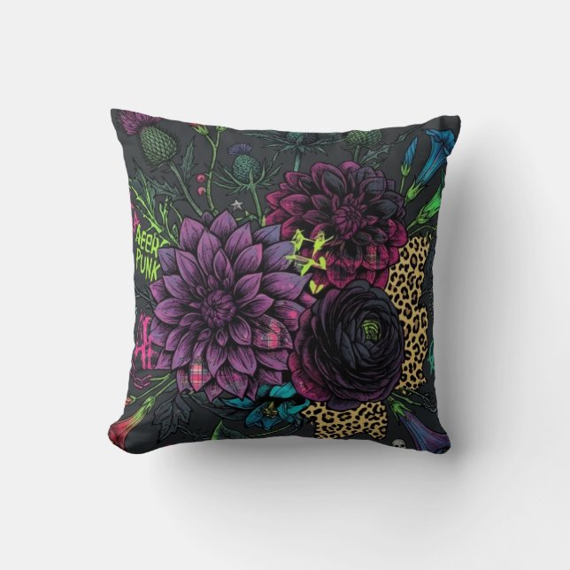 Botanical Punk Floral Pillow Dark Aesthetic Grunge Kissen (Vorderseite)