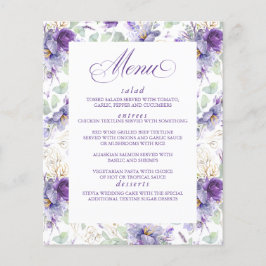 Botanical Purple and Gold Floral Wedding Menu Flyer