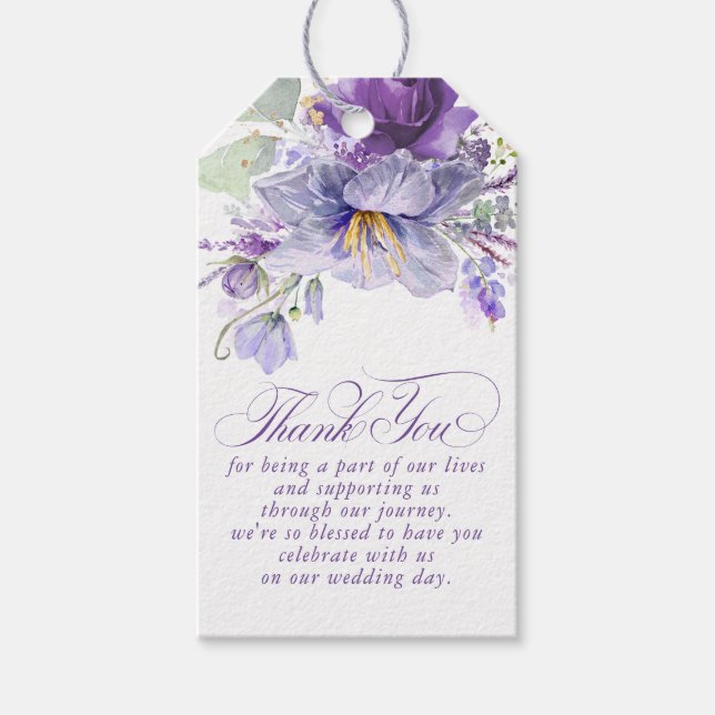 Botanical Purple Flowers Elegant Thank You Geschenkanhänger (Vorderseite)