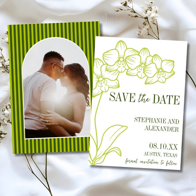 Botanical Retro Bold Chartreuse Photo Wedding Save The Date (Von Creator hochgeladen)