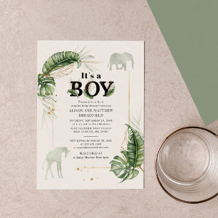 Botanical Safari Elephant Giraffe Boys Baby Shower Einladung