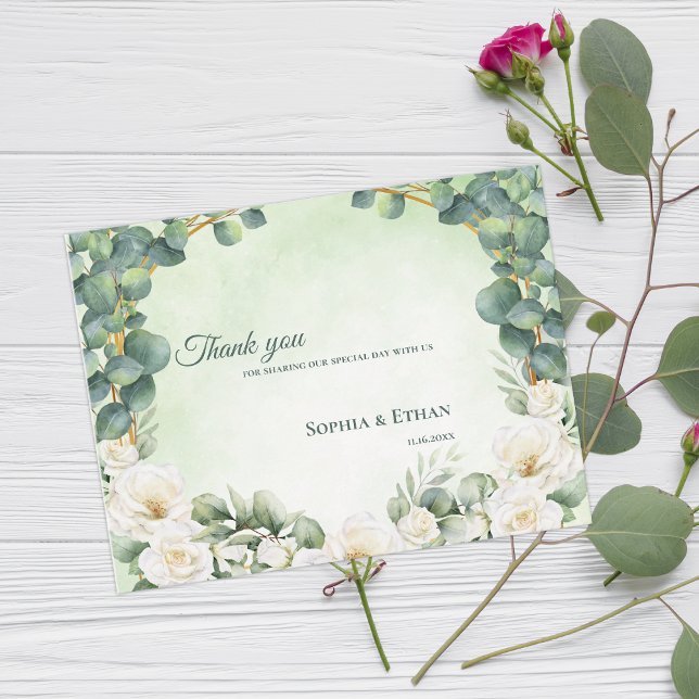 Botanical Sage Green Floral Wedding Thank You Postkarte (Botanical Sage Green Floral Wedding Thank You Postcard)