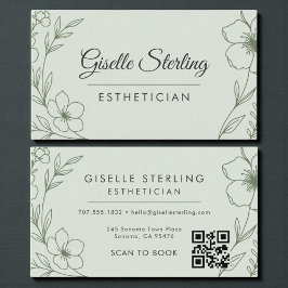 Botanical Sage Green QR Code Esthetician Floral Visitenkarte