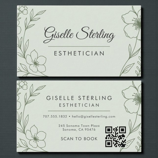 Botanical Sage Green QR Code Esthetician Floral Visitenkarte (Von Creator hochgeladen)