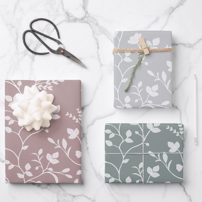 Botanical Serenade white floral silhouette Geschenkpapier Set (Vorderseite)