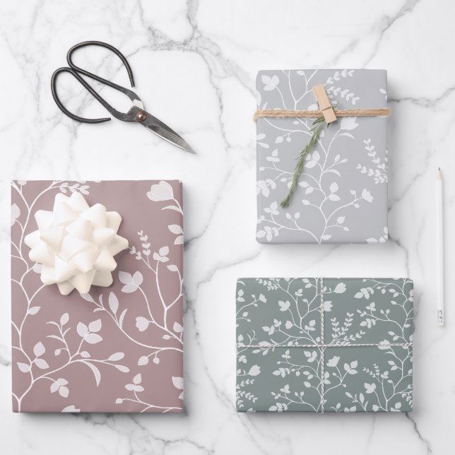 Botanical Serenade white floral silhouette Geschenkpapier Set (Vorderseite)