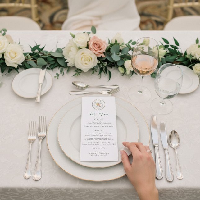 Botanical Sketch Floral Wedding Dinner Menu Menükarte (Von Creator hochgeladen)