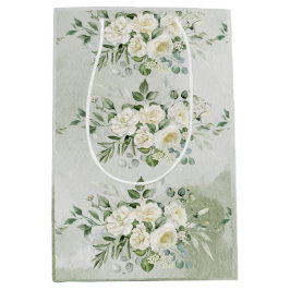 Botanical Soft Sage Green Floral Garden Wedding Mittlere Geschenktüte