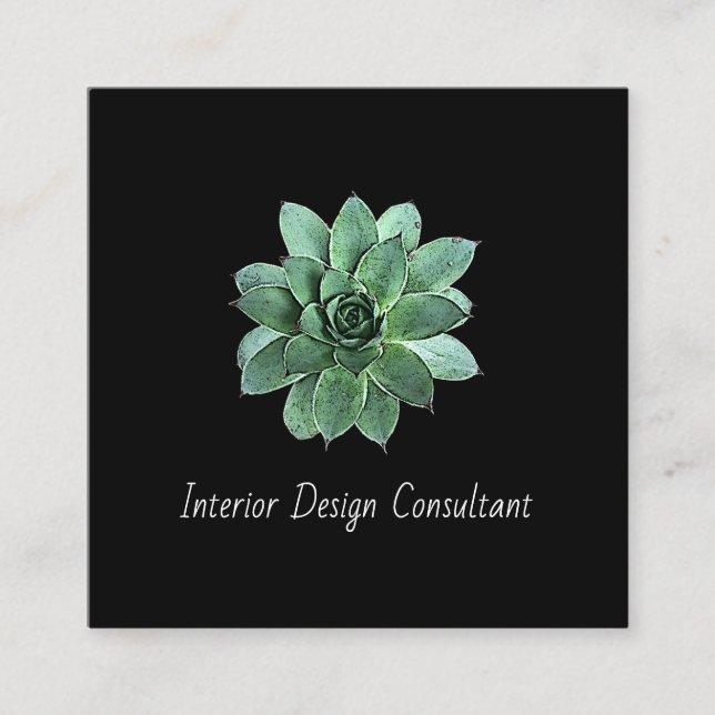 Botanical Succulent QR code Modern Black Quadratische Visitenkarte (Vorderseite)