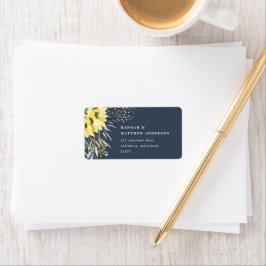 Botanical sunflower eucalyptus rustic navy blue adressaufkleber