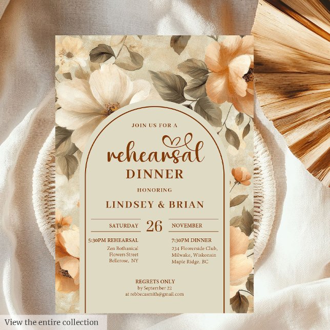 Botanical Terra Cotta Ivory Sage Floral Rehearsal  Einladung (Botanical Terra Cotta Ivory Sage Floral Rehearsal Invitation

)