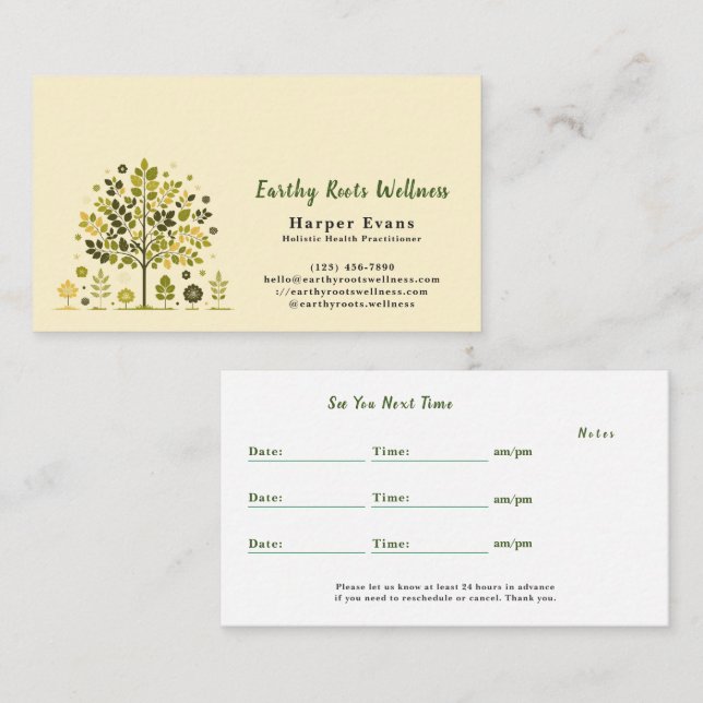 Botanical Tree Holistic Wellness Appointment＆ Visitenkarte (Vorne/Hinten)