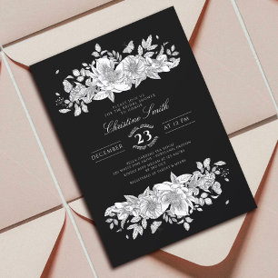 Botanical Trendy Black Line Art Bridal Shower Einladung