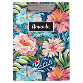 Botanical Tropical Summer Flowers Pattern Floral Klemmbrett