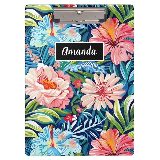 Botanical Tropical Summer Flowers Pattern Floral Klemmbrett (Vorderseite)