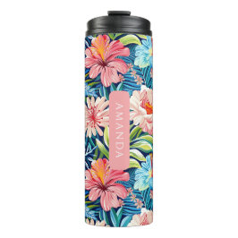 Botanical Tropical Summer Flowers Pattern Floral Thermosbecher