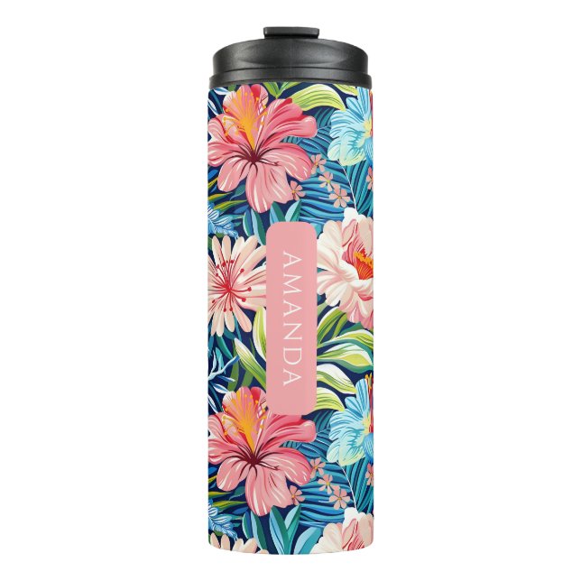 Botanical Tropical Summer Flowers Pattern Floral Thermosbecher (Vorderseite)