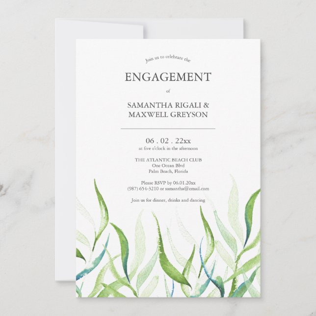 Botanical Watercolor Engagement Party Invitations (Vorderseite)