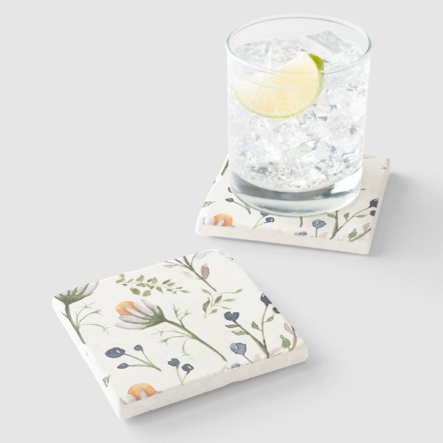 Botanical Watercolor Floral Coasters Steinuntersetzer (Seitenansicht)