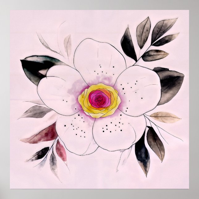 Botanical Watercolor Flower Painting With Foliage Poster (Vorne)