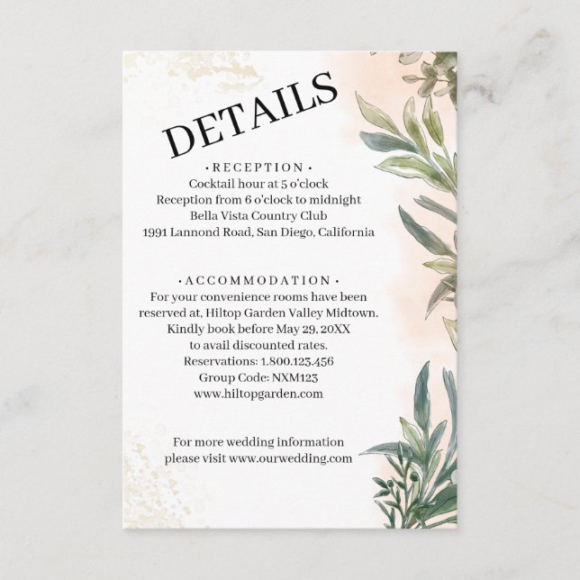 Botanical Watercolor Wedding Enclosure Card  Begleitkarte (Vorderseite)