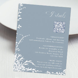 Botanical Wedding QR Code Details Dusty Blue Begleitkarte