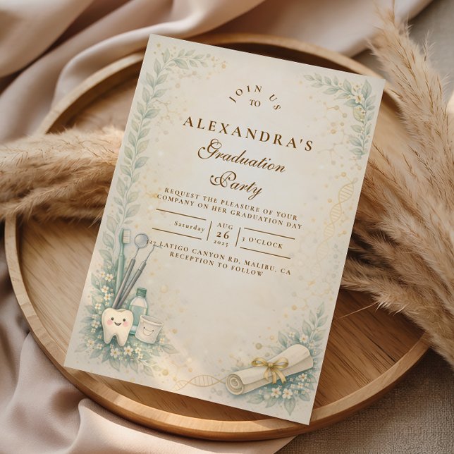 Botanical White Coat Dentist Graduation Einladung (Von Creator hochgeladen)