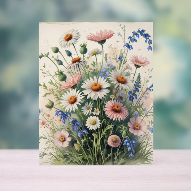 Botanical Wildflower WatercolorAcrylic – Motivatio Acrylschild (Neutral)