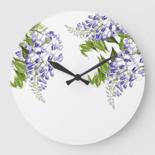 Botanical Wisteria Flowers Floral Wall Clock Große Wanduhr