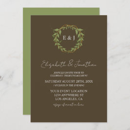 Botanical Wreath Earth Tone Engagement Party Einladung